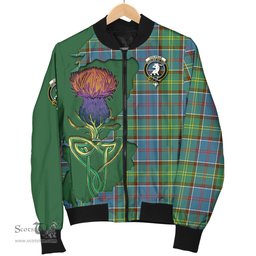 Scottish Colville Tartan Family Crest with Thistle and Scotland Map Tartan Plaid Bomber Jacket Scottish Plaid Tartan Plaid - ScotsTee - scotstee.com