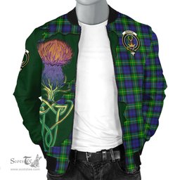 Scottish Gordon Modern Tartan Family Crest with Thistle and Scotland Map Tartan Plaid Bomber Jacket Scottish Plaid Tartan Plaid - ScotsTee - scotstee.com