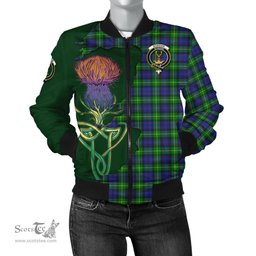Scottish Gordon Modern Tartan Family Crest with Thistle and Scotland Map Tartan Plaid Bomber Jacket Scottish Plaid Tartan Plaid - ScotsTee - scotstee.com