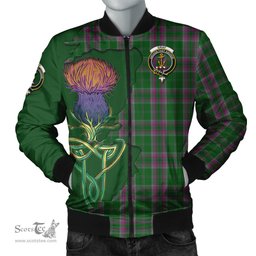 Scottish Gray Hunting Tartan Family Crest with Thistle and Scotland Map Tartan Plaid Bomber Jacket Scottish Plaid Tartan Plaid - ScotsTee - scotstee.com