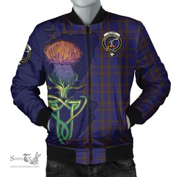 Scottish Elliot Tartan Family Crest with Thistle and Scotland Map Tartan Plaid Bomber Jacket Scottish Plaid Tartan Plaid - ScotsTee - scotstee.com