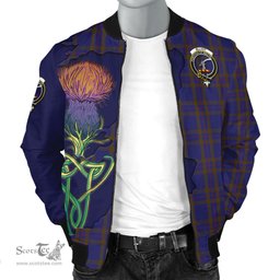 Scottish Elliot Tartan Family Crest with Thistle and Scotland Map Tartan Plaid Bomber Jacket Scottish Plaid Tartan Plaid - ScotsTee - scotstee.com