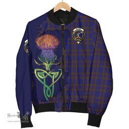 Scottish Elliot Tartan Family Crest with Thistle and Scotland Map Tartan Plaid Bomber Jacket Scottish Plaid Tartan Plaid - ScotsTee - scotstee.com