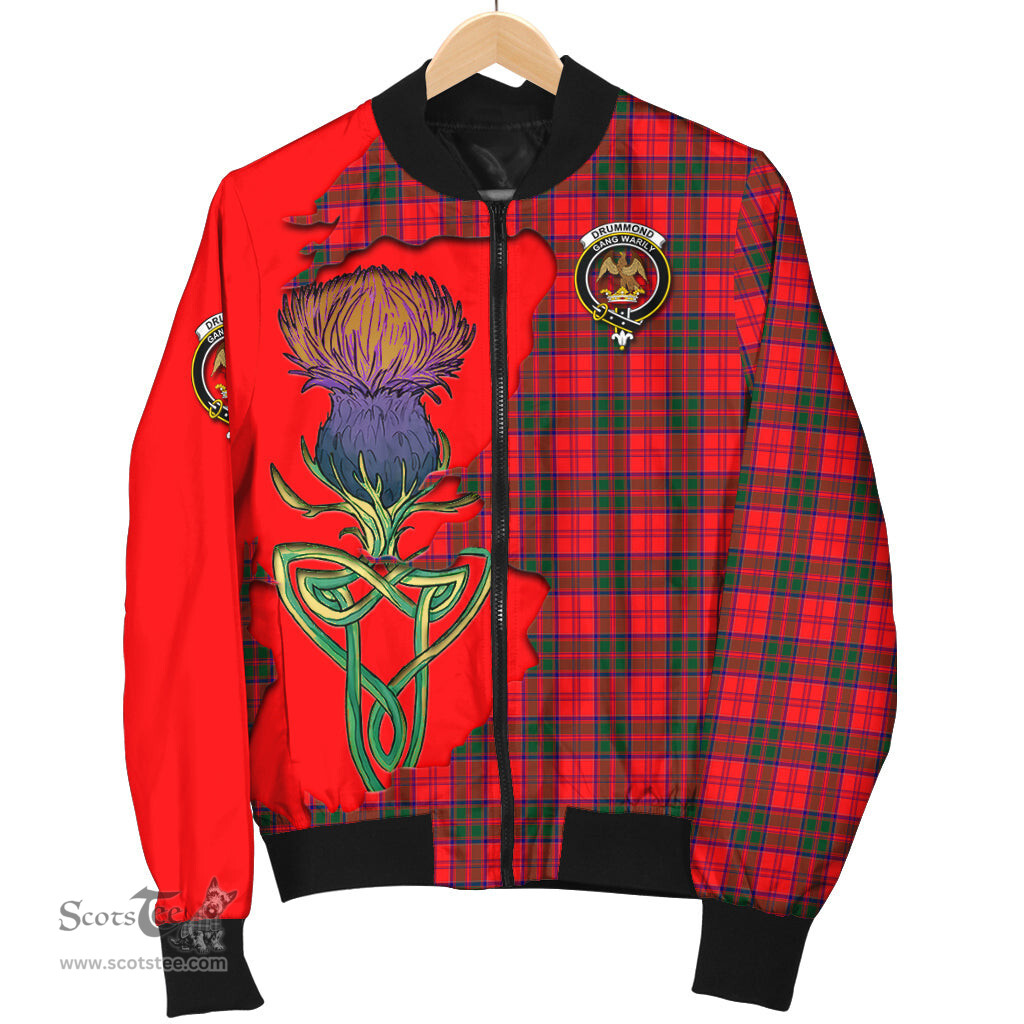 Scottish Drummond Modern Tartan Family Crest with Thistle and Scotland Map Tartan Plaid Bomber Jacket Scottish Plaid Tartan Plaid - ScotsTee - scotstee.com