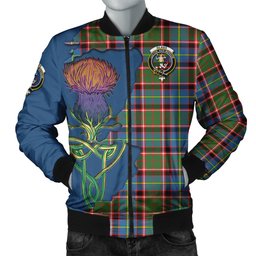 Scottish Glass Tartan Family Crest with Thistle and Scotland Map Tartan Plaid Bomber Jacket Scottish Plaid Tartan Plaid - ScotsTee - scotstee.com