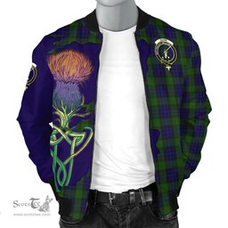 Scottish Gunn Tartan Family Crest with Thistle and Scotland Map Tartan Plaid Bomber Jacket Scottish Plaid Tartan Plaid - ScotsTee - scotstee.com