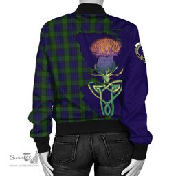 Scottish Gunn Tartan Family Crest with Thistle and Scotland Map Tartan Plaid Bomber Jacket Scottish Plaid Tartan Plaid - ScotsTee - scotstee.com