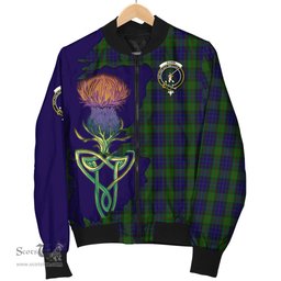 Scottish Gunn Tartan Family Crest with Thistle and Scotland Map Tartan Plaid Bomber Jacket Scottish Plaid Tartan Plaid - ScotsTee - scotstee.com