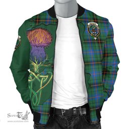 Scottish Davidson Ancient Tartan Family Crest with Thistle and Scotland Map Tartan Plaid Bomber Jacket Scottish Plaid Tartan Plaid - ScotsTee - scotstee.com