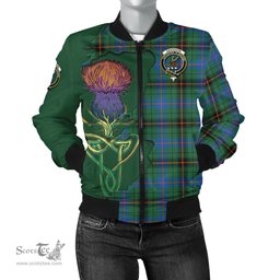 Scottish Davidson Ancient Tartan Family Crest with Thistle and Scotland Map Tartan Plaid Bomber Jacket Scottish Plaid Tartan Plaid - ScotsTee - scotstee.com