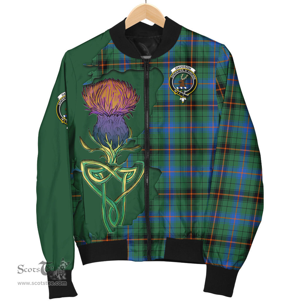 Scottish Davidson Ancient Tartan Family Crest with Thistle and Scotland Map Tartan Plaid Bomber Jacket Scottish Plaid Tartan Plaid - ScotsTee - scotstee.com