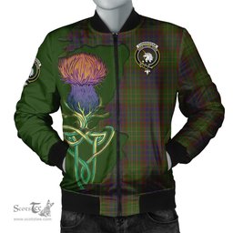 Scottish Cunningham Hunting Modern Tartan Family Crest with Thistle and Scotland Map Tartan Plaid Bomber Jacket Scottish Plaid Tartan Plaid - ScotsTee - scotstee.com
