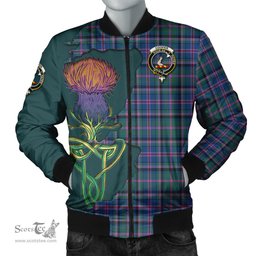 Scottish Cooper Tartan Family Crest with Thistle and Scotland Map Tartan Plaid Bomber Jacket Scottish Plaid Tartan Plaid - ScotsTee - scotstee.com