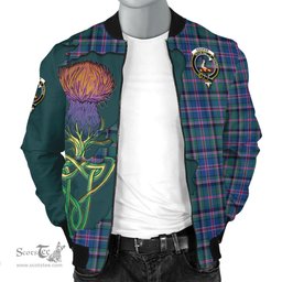 Scottish Cooper Tartan Family Crest with Thistle and Scotland Map Tartan Plaid Bomber Jacket Scottish Plaid Tartan Plaid - ScotsTee - scotstee.com