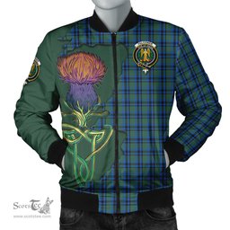 Scottish Falconer Tartan Family Crest with Thistle and Scotland Map Tartan Plaid Bomber Jacket Scottish Plaid Tartan Plaid - ScotsTee - scotstee.com
