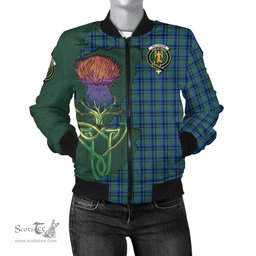 Scottish Falconer Tartan Family Crest with Thistle and Scotland Map Tartan Plaid Bomber Jacket Scottish Plaid Tartan Plaid - ScotsTee - scotstee.com