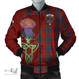 Scottish Fraser Tartan Family Crest with Thistle and Scotland Map Tartan Plaid Bomber Jacket Scottish Plaid Tartan Plaid - ScotsTee - scotstee.com
