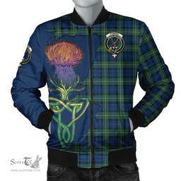 Scottish Forbes Ancient Tartan Family Crest with Thistle and Scotland Map Tartan Plaid Bomber Jacket Scottish Plaid Tartan Plaid - ScotsTee - scotstee.com
