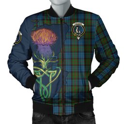 Scottish Fletcher of Dunans Tartan Family Crest with Thistle and Scotland Map Tartan Plaid Bomber Jacket Scottish Plaid Tartan Plaid - ScotsTee - scotstee.com