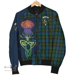 Scottish Fletcher of Dunans Tartan Family Crest with Thistle and Scotland Map Tartan Plaid Bomber Jacket Scottish Plaid Tartan Plaid - ScotsTee - scotstee.com