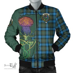 Scottish Fergusson Ancient Tartan Family Crest with Thistle and Scotland Map Tartan Plaid Bomber Jacket Scottish Plaid Tartan Plaid - ScotsTee - scotstee.com