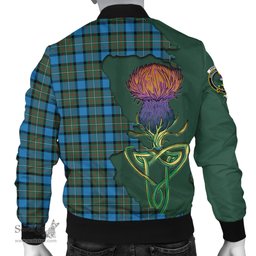 Scottish Fergusson Ancient Tartan Family Crest with Thistle and Scotland Map Tartan Plaid Bomber Jacket Scottish Plaid Tartan Plaid - ScotsTee - scotstee.com