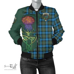 Scottish Fergusson Ancient Tartan Family Crest with Thistle and Scotland Map Tartan Plaid Bomber Jacket Scottish Plaid Tartan Plaid - ScotsTee - scotstee.com