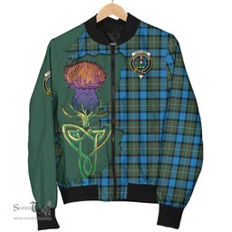 Scottish Fergusson Ancient Tartan Family Crest with Thistle and Scotland Map Tartan Plaid Bomber Jacket Scottish Plaid Tartan Plaid - ScotsTee - scotstee.com