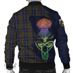 Scottish Douglas Brown Tartan Family Crest with Thistle and Scotland Map Tartan Plaid Bomber Jacket Scottish Plaid Tartan Plaid - ScotsTee - scotstee.com