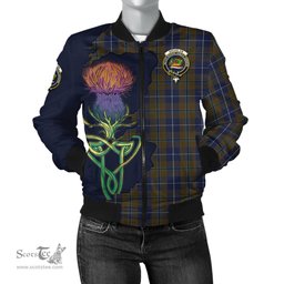 Scottish Douglas Brown Tartan Family Crest with Thistle and Scotland Map Tartan Plaid Bomber Jacket Scottish Plaid Tartan Plaid - ScotsTee - scotstee.com