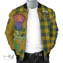 Scottish Fraser Yellow Tartan Family Crest with Thistle and Scotland Map Tartan Plaid Bomber Jacket Scottish Plaid Tartan Plaid - ScotsTee - scotstee.com