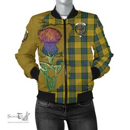 Scottish Fraser Yellow Tartan Family Crest with Thistle and Scotland Map Tartan Plaid Bomber Jacket Scottish Plaid Tartan Plaid - ScotsTee - scotstee.com