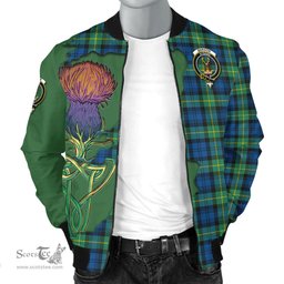 Scottish Gordon Ancient Tartan Family Crest with Thistle and Scotland Map Tartan Plaid Bomber Jacket Scottish Plaid Tartan Plaid - ScotsTee - scotstee.com