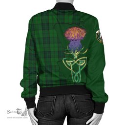 Scottish Dunbar Hunting Tartan Family Crest with Thistle and Scotland Map Tartan Plaid Bomber Jacket Scottish Plaid Tartan Plaid - ScotsTee - scotstee.com