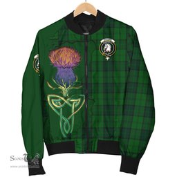 Scottish Dunbar Hunting Tartan Family Crest with Thistle and Scotland Map Tartan Plaid Bomber Jacket Scottish Plaid Tartan Plaid - ScotsTee - scotstee.com