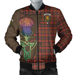 Scottish Cumming Hunting Weathered Tartan Family Crest with Thistle and Scotland Map Tartan Plaid Bomber Jacket Scottish Plaid Tartan Plaid - ScotsTee - scotstee.com