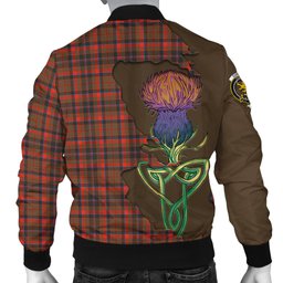 Scottish Cumming Hunting Weathered Tartan Family Crest with Thistle and Scotland Map Tartan Plaid Bomber Jacket Scottish Plaid Tartan Plaid - ScotsTee - scotstee.com