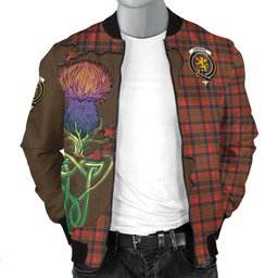 Scottish Cumming Hunting Weathered Tartan Family Crest with Thistle and Scotland Map Tartan Plaid Bomber Jacket Scottish Plaid Tartan Plaid - ScotsTee - scotstee.com