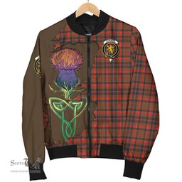 Scottish Cumming Hunting Weathered Tartan Family Crest with Thistle and Scotland Map Tartan Plaid Bomber Jacket Scottish Plaid Tartan Plaid - ScotsTee - scotstee.com