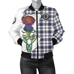 Scottish Hannay Modern Tartan Family Crest with Thistle and Scotland Map Tartan Plaid Bomber Jacket Scottish Plaid Tartan Plaid - ScotsTee - scotstee.com