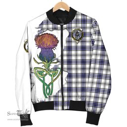 Scottish Hannay Modern Tartan Family Crest with Thistle and Scotland Map Tartan Plaid Bomber Jacket Scottish Plaid Tartan Plaid - ScotsTee - scotstee.com