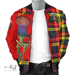 Scottish Dewar Tartan Family Crest with Thistle and Scotland Map Tartan Plaid Bomber Jacket Scottish Plaid Tartan Plaid - ScotsTee - scotstee.com