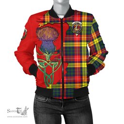 Scottish Dewar Tartan Family Crest with Thistle and Scotland Map Tartan Plaid Bomber Jacket Scottish Plaid Tartan Plaid - ScotsTee - scotstee.com