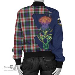 Scottish Fraser Red Dress Tartan Family Crest with Thistle and Scotland Map Tartan Plaid Bomber Jacket Scottish Plaid Tartan Plaid - ScotsTee - scotstee.com