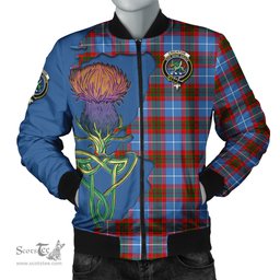Scottish Crichton Tartan Family Crest with Thistle and Scotland Map Tartan Plaid Bomber Jacket Scottish Plaid Tartan Plaid - ScotsTee - scotstee.com