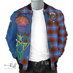 Scottish Crichton Tartan Family Crest with Thistle and Scotland Map Tartan Plaid Bomber Jacket Scottish Plaid Tartan Plaid - ScotsTee - scotstee.com