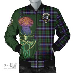 Scottish Galbraith Modern Tartan Family Crest with Thistle and Scotland Map Tartan Plaid Bomber Jacket Scottish Plaid Tartan Plaid - ScotsTee - scotstee.com
