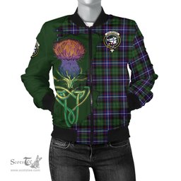 Scottish Galbraith Modern Tartan Family Crest with Thistle and Scotland Map Tartan Plaid Bomber Jacket Scottish Plaid Tartan Plaid - ScotsTee - scotstee.com