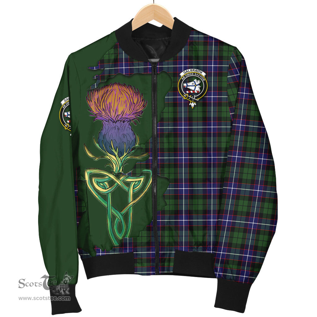 Scottish Galbraith Modern Tartan Family Crest with Thistle and Scotland Map Tartan Plaid Bomber Jacket Scottish Plaid Tartan Plaid - ScotsTee - scotstee.com