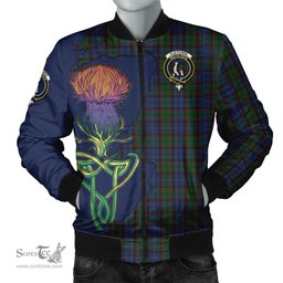 Scottish Fletcher Tartan Family Crest with Thistle and Scotland Map Tartan Plaid Bomber Jacket Scottish Plaid Tartan Plaid - ScotsTee - scotstee.com